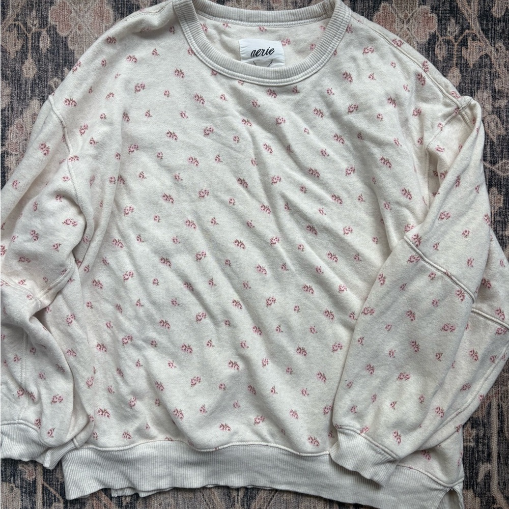 aerie oversized Crewneck Sweatshirt with Pink Floral Print